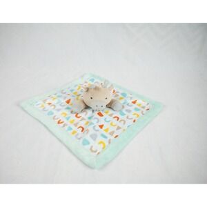 Lullaby Lane blue Goat Cow Lovey Rattle Minky 11 Inch Security Blanket Toy